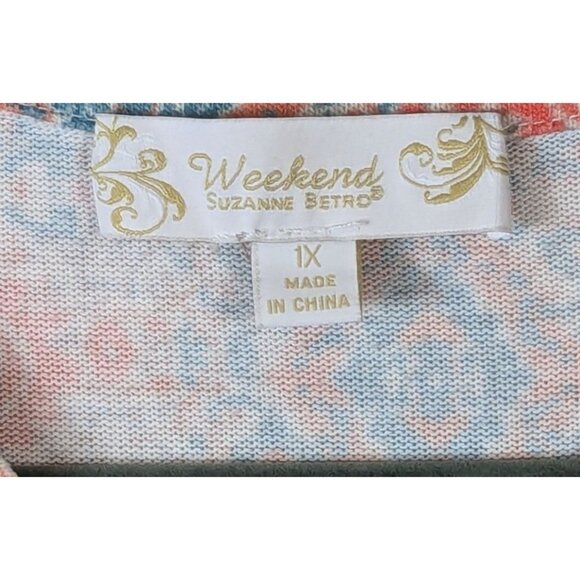 Weekend Suzanne Betro Women Plus 1X Feminine Stretch Lace Peach Cream Top Boho - Picture 6 of 9